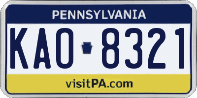 PA license plate KAO8321