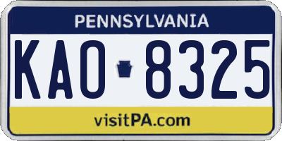 PA license plate KAO8325