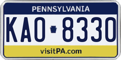 PA license plate KAO8330
