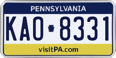 PA license plate KAO8331