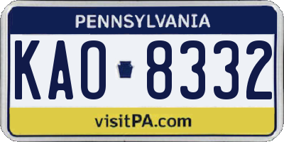 PA license plate KAO8332