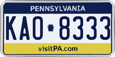 PA license plate KAO8333