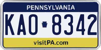 PA license plate KAO8342