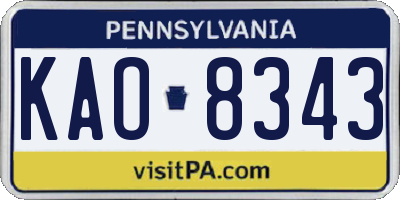 PA license plate KAO8343
