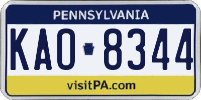 PA license plate KAO8344