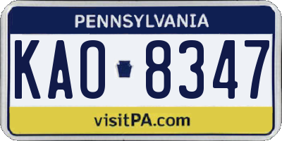 PA license plate KAO8347