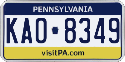 PA license plate KAO8349