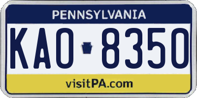 PA license plate KAO8350