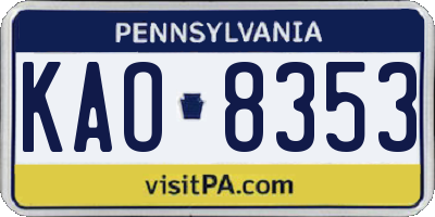 PA license plate KAO8353