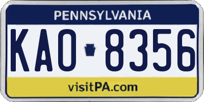 PA license plate KAO8356