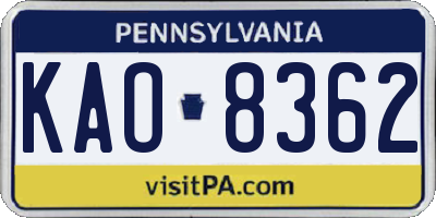 PA license plate KAO8362