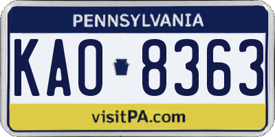 PA license plate KAO8363