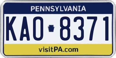 PA license plate KAO8371