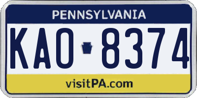 PA license plate KAO8374
