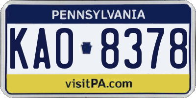 PA license plate KAO8378