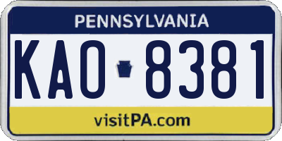 PA license plate KAO8381