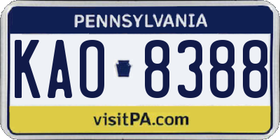 PA license plate KAO8388
