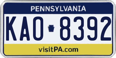 PA license plate KAO8392