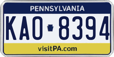 PA license plate KAO8394
