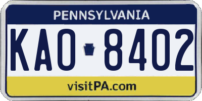 PA license plate KAO8402