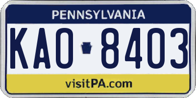PA license plate KAO8403