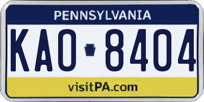 PA license plate KAO8404