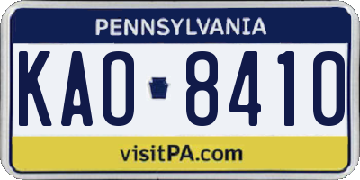 PA license plate KAO8410