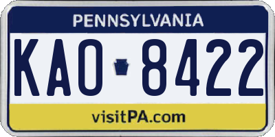 PA license plate KAO8422