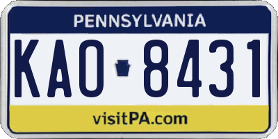 PA license plate KAO8431