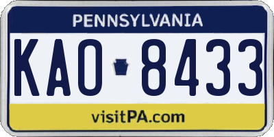 PA license plate KAO8433