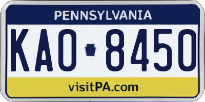 PA license plate KAO8450