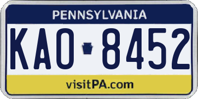 PA license plate KAO8452