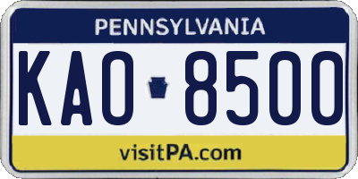 PA license plate KAO8500