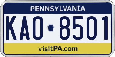 PA license plate KAO8501