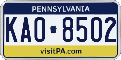 PA license plate KAO8502