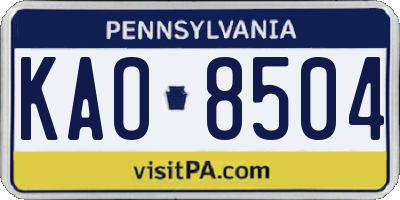PA license plate KAO8504