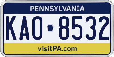 PA license plate KAO8532