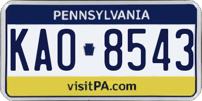 PA license plate KAO8543