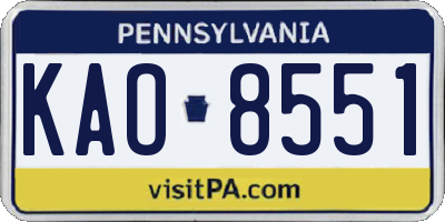 PA license plate KAO8551