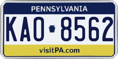 PA license plate KAO8562