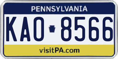 PA license plate KAO8566