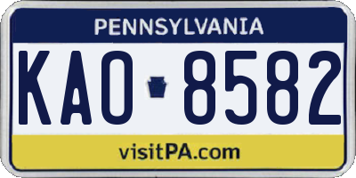 PA license plate KAO8582