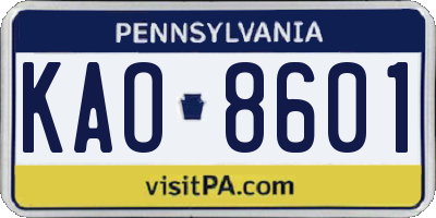 PA license plate KAO8601