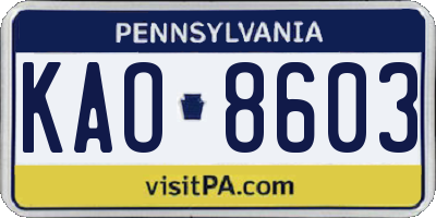 PA license plate KAO8603