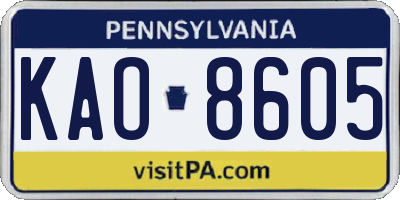 PA license plate KAO8605
