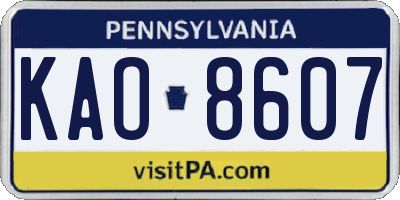 PA license plate KAO8607