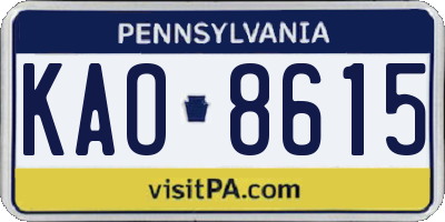 PA license plate KAO8615