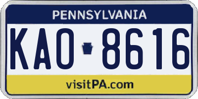 PA license plate KAO8616
