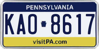 PA license plate KAO8617