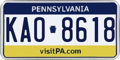 PA license plate KAO8618